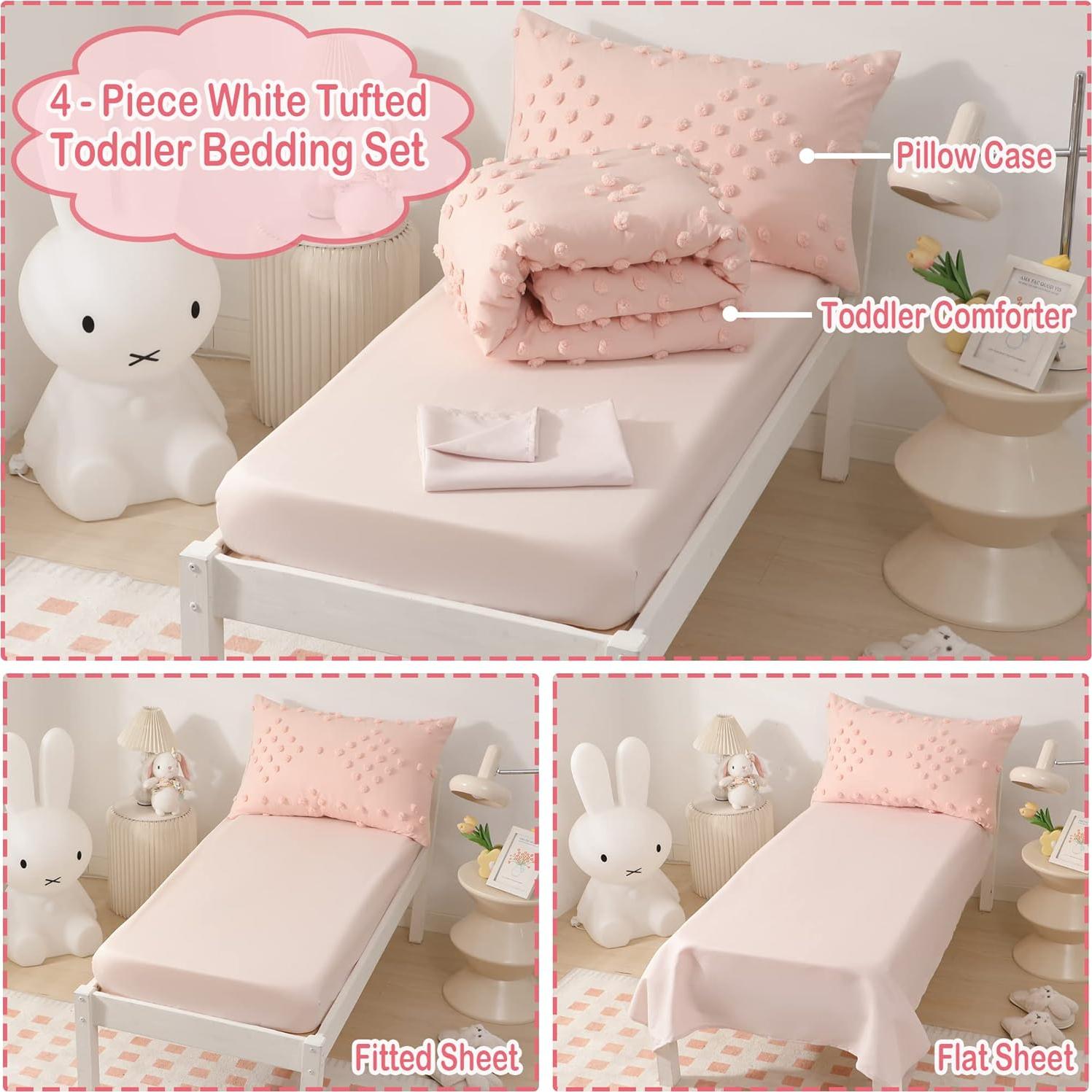 Juego de Cama Rosa Bohemio 4 Piezas VIVILINEN con Pompones