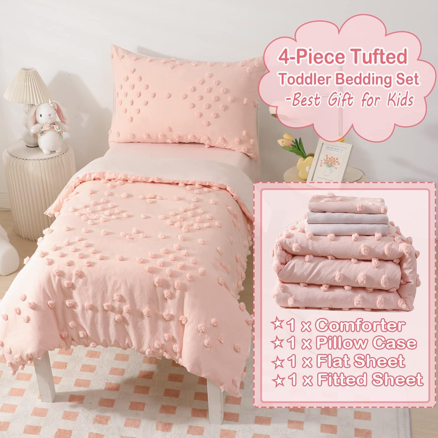 Juego de Cama Rosa Bohemio 4 Piezas VIVILINEN con Pompones