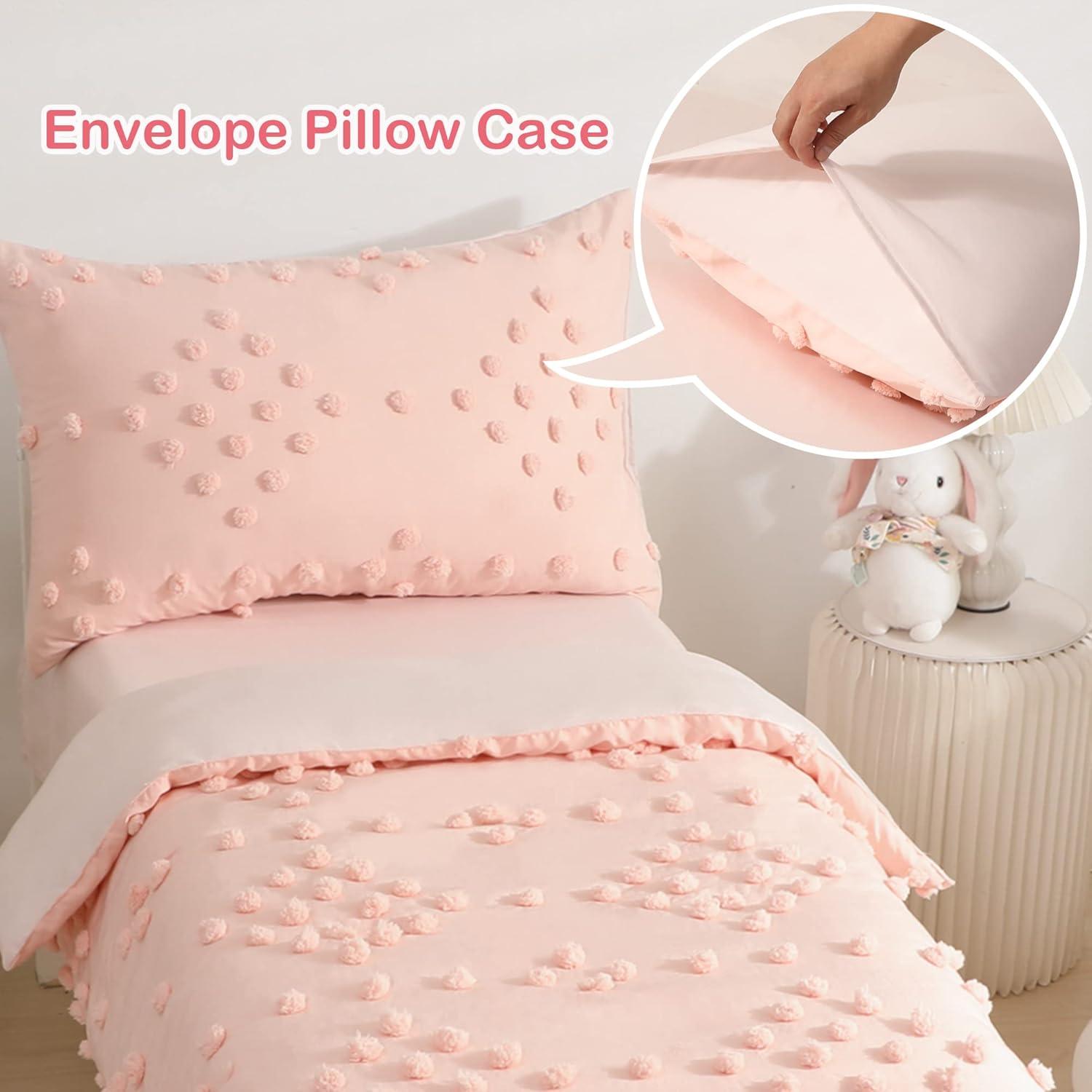 Juego de Cama Rosa Bohemio 4 Piezas VIVILINEN con Pompones