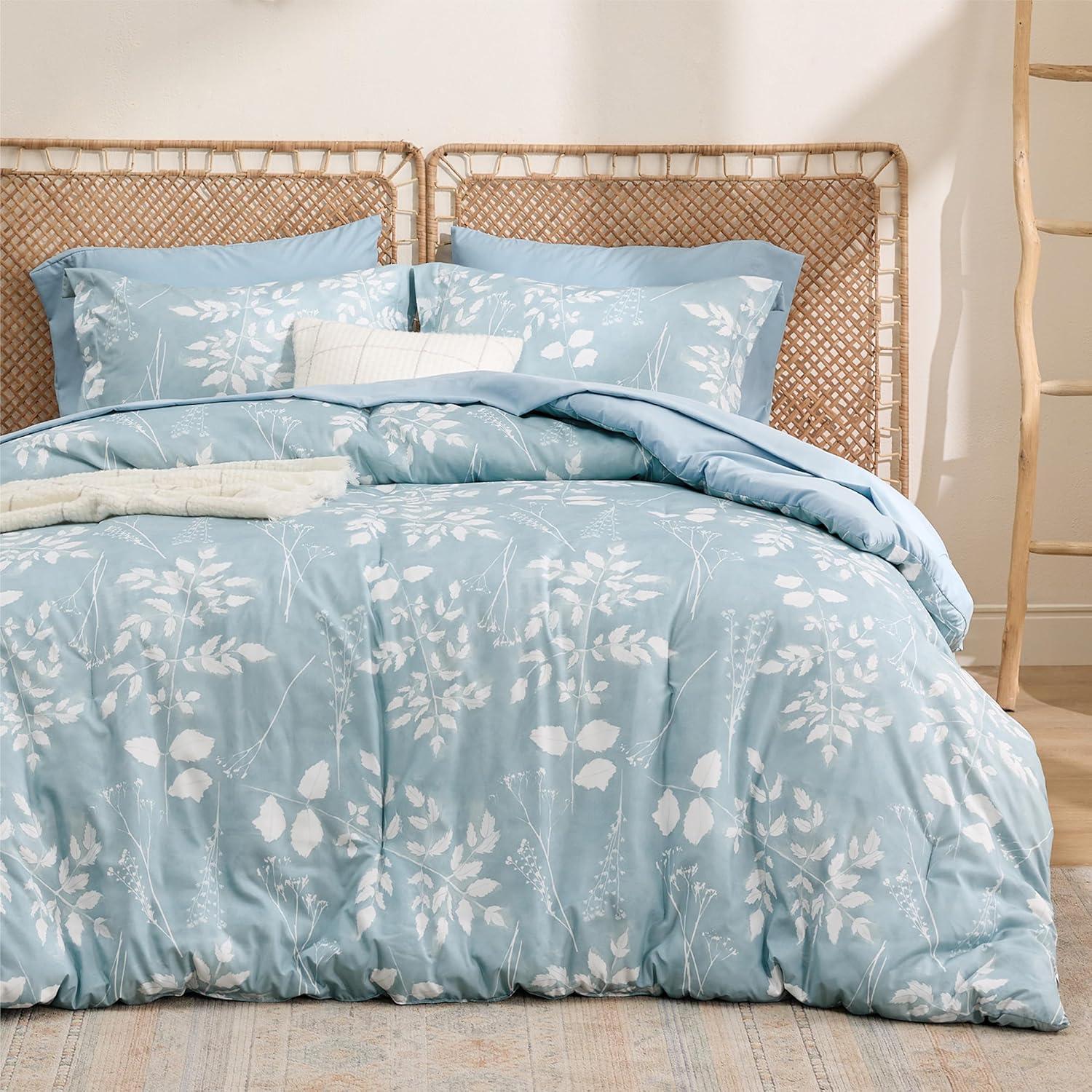 Conjunto de Edredón Bedsure Completo Floral Azul Cielo - 7 Piezas