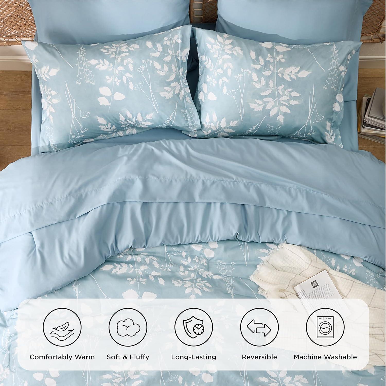 Conjunto de Edredón Bedsure Completo Floral Azul Cielo - 7 Piezas