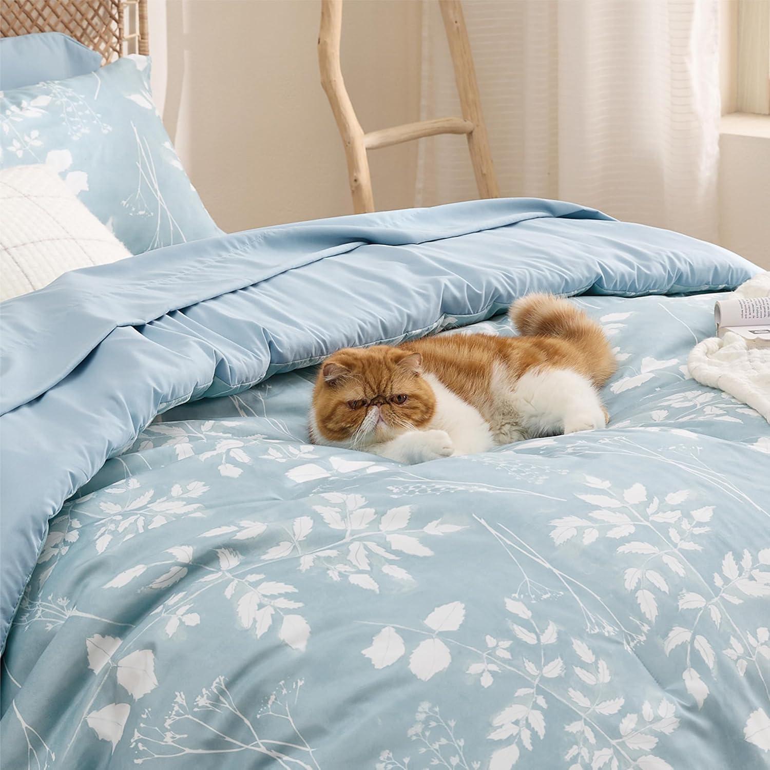 Conjunto de Edredón Bedsure Completo Floral Azul Cielo - 7 Piezas