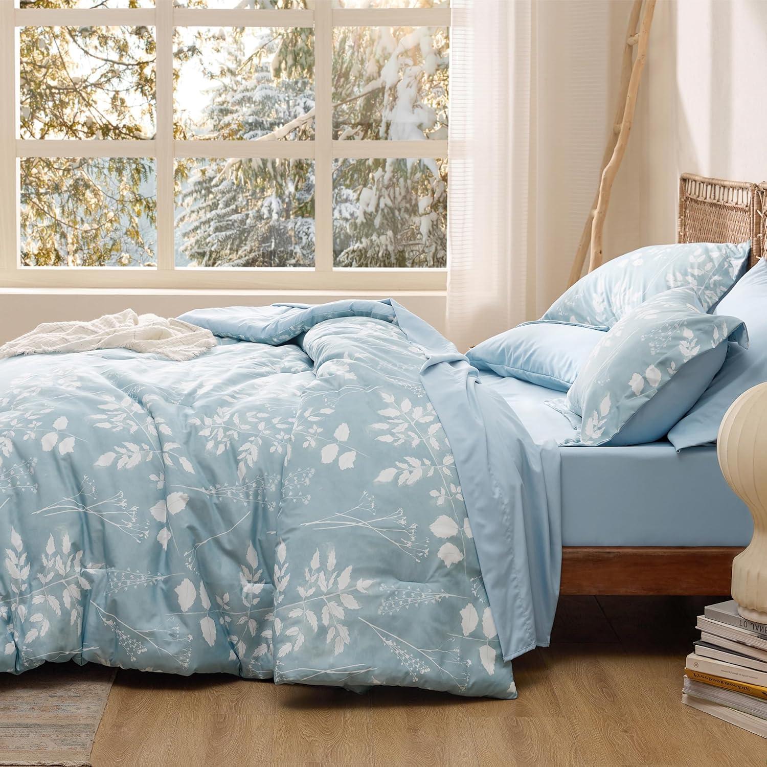 Conjunto de Edredón Bedsure Completo Floral Azul Cielo - 7 Piezas