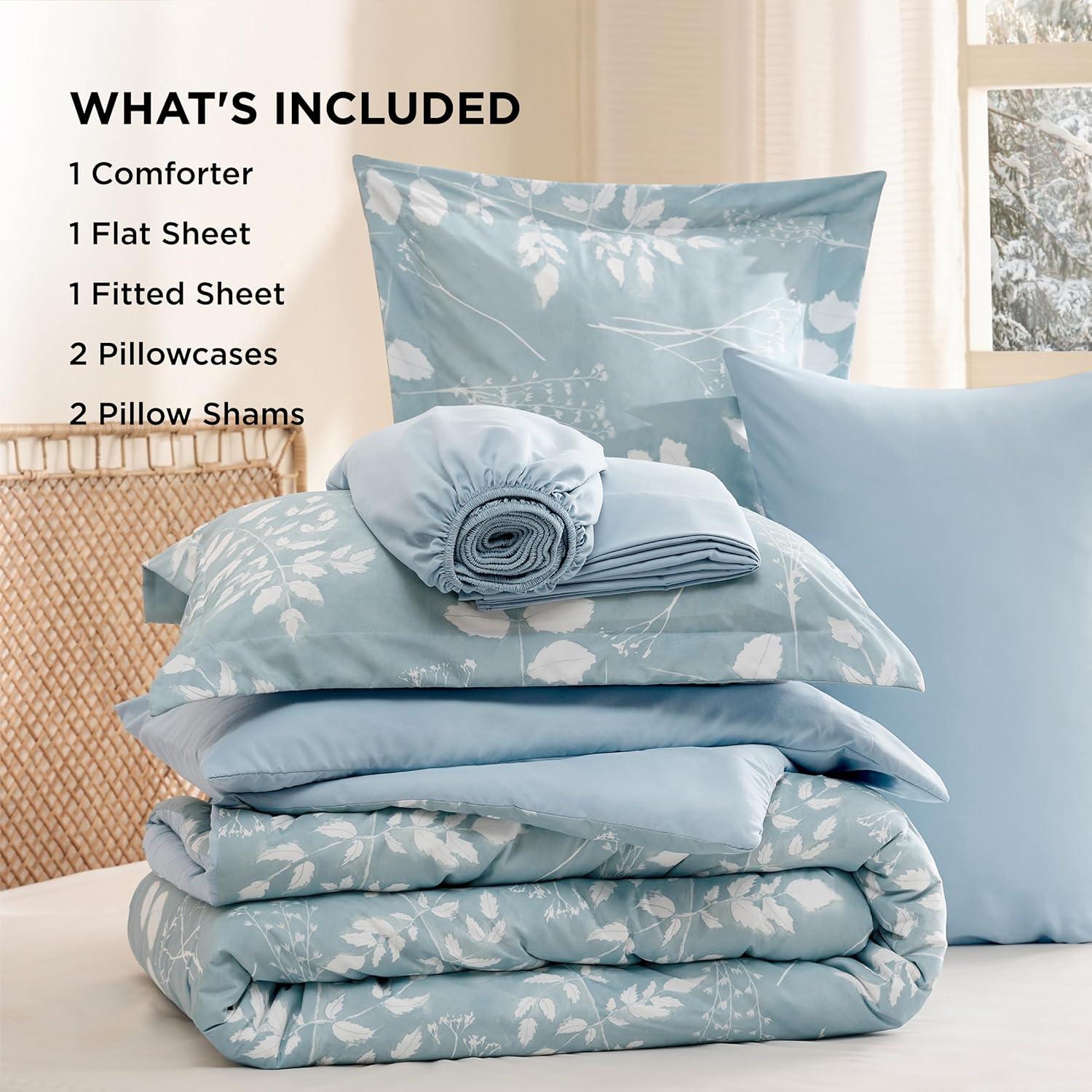 Conjunto de Edredón Bedsure Completo Floral Azul Cielo - 7 Piezas