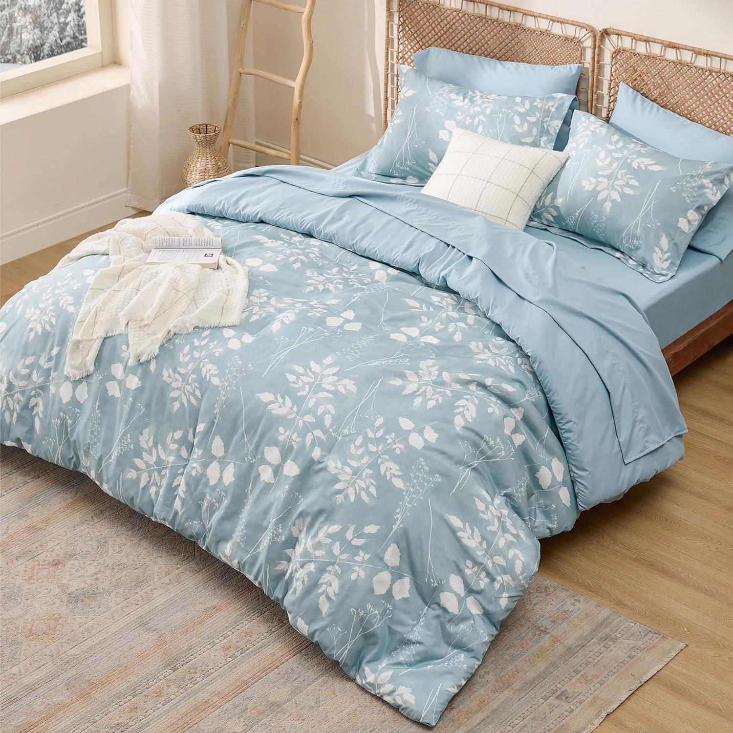 Conjunto de Edredón Bedsure Completo Floral Azul Cielo - 7 Piezas