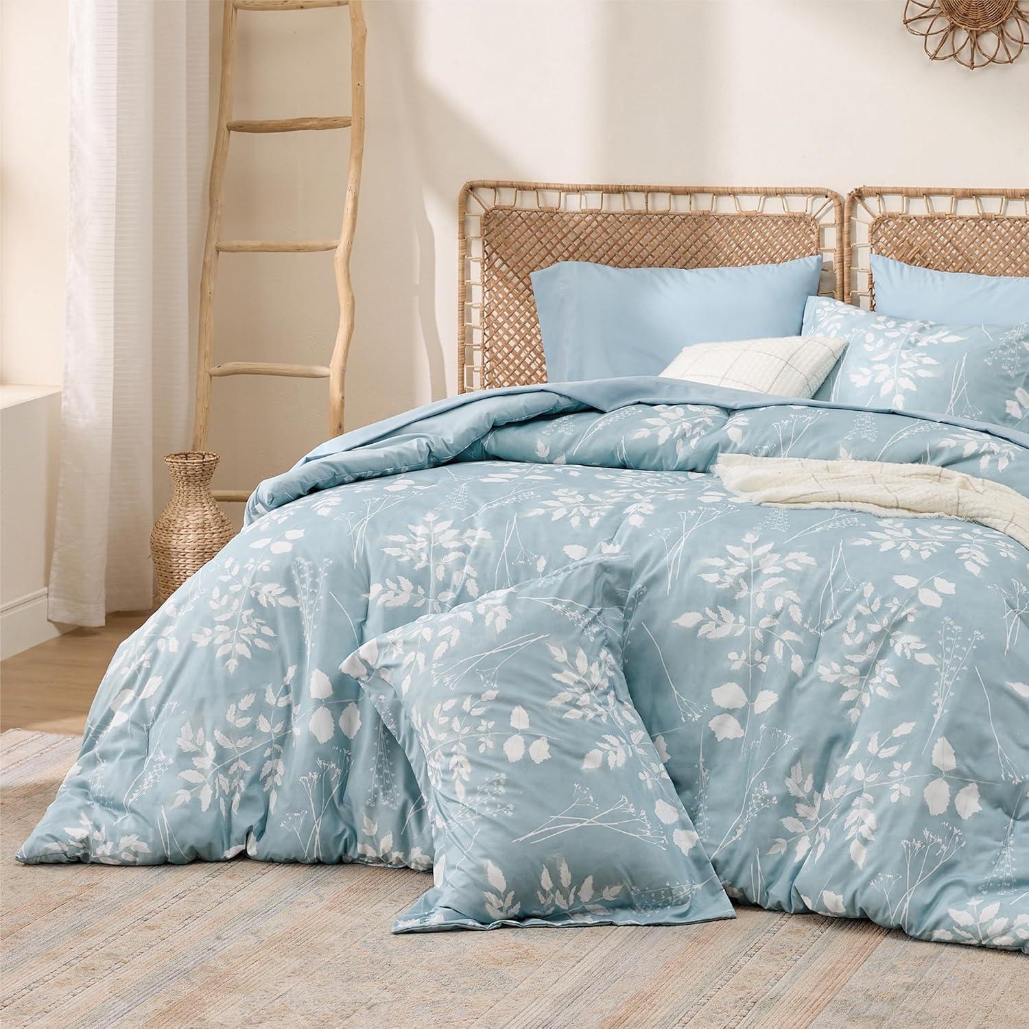Conjunto de Edredón Bedsure Completo Floral Azul Cielo - 7 Piezas