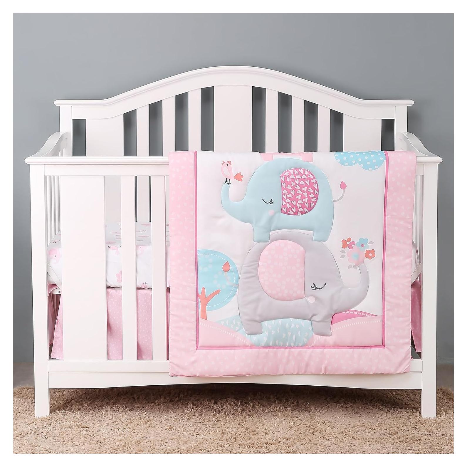 Juego de Ropa de Cuna YCDTMY 3 Piezas Rosa Elefante