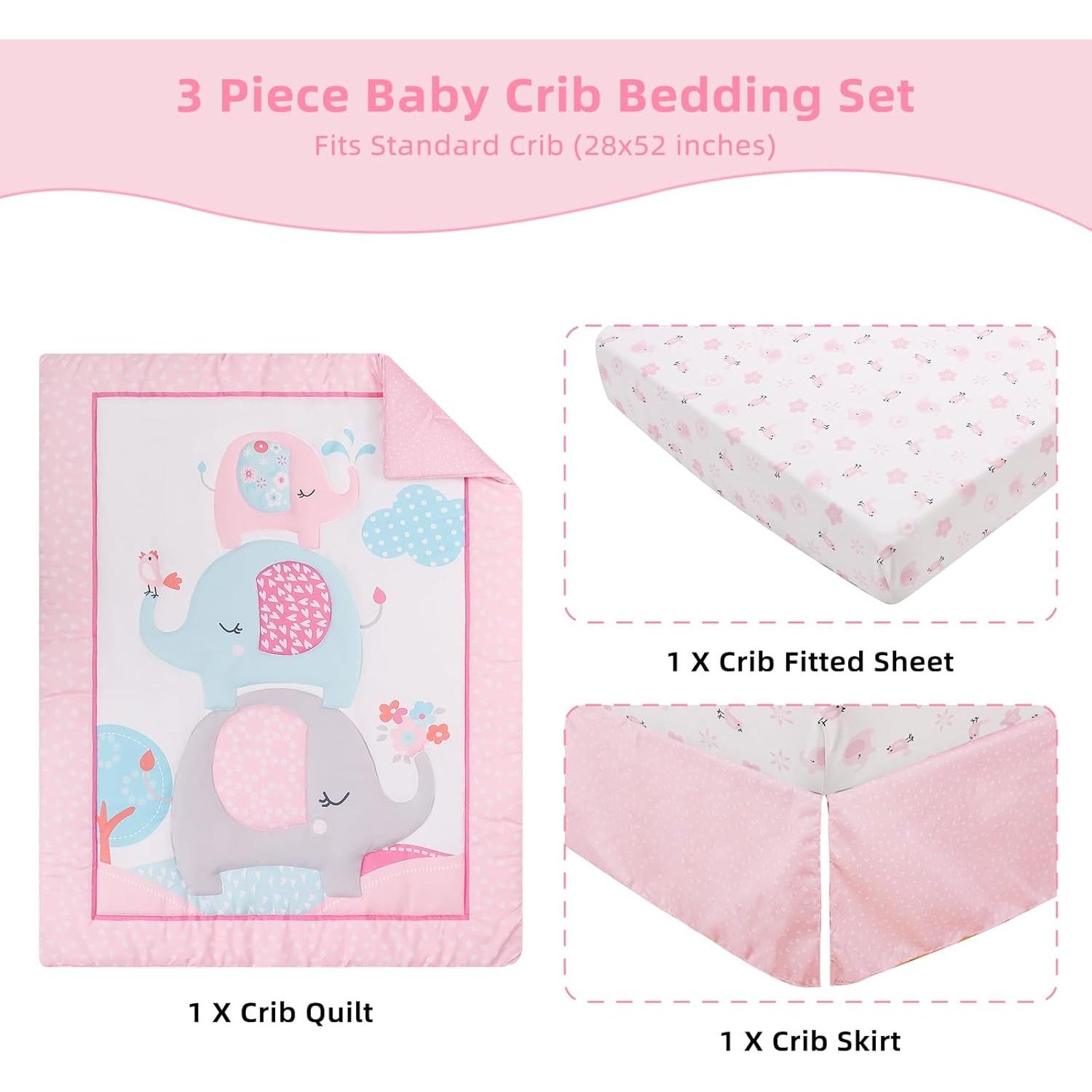 Juego de Ropa de Cuna YCDTMY 3 Piezas Rosa Elefante