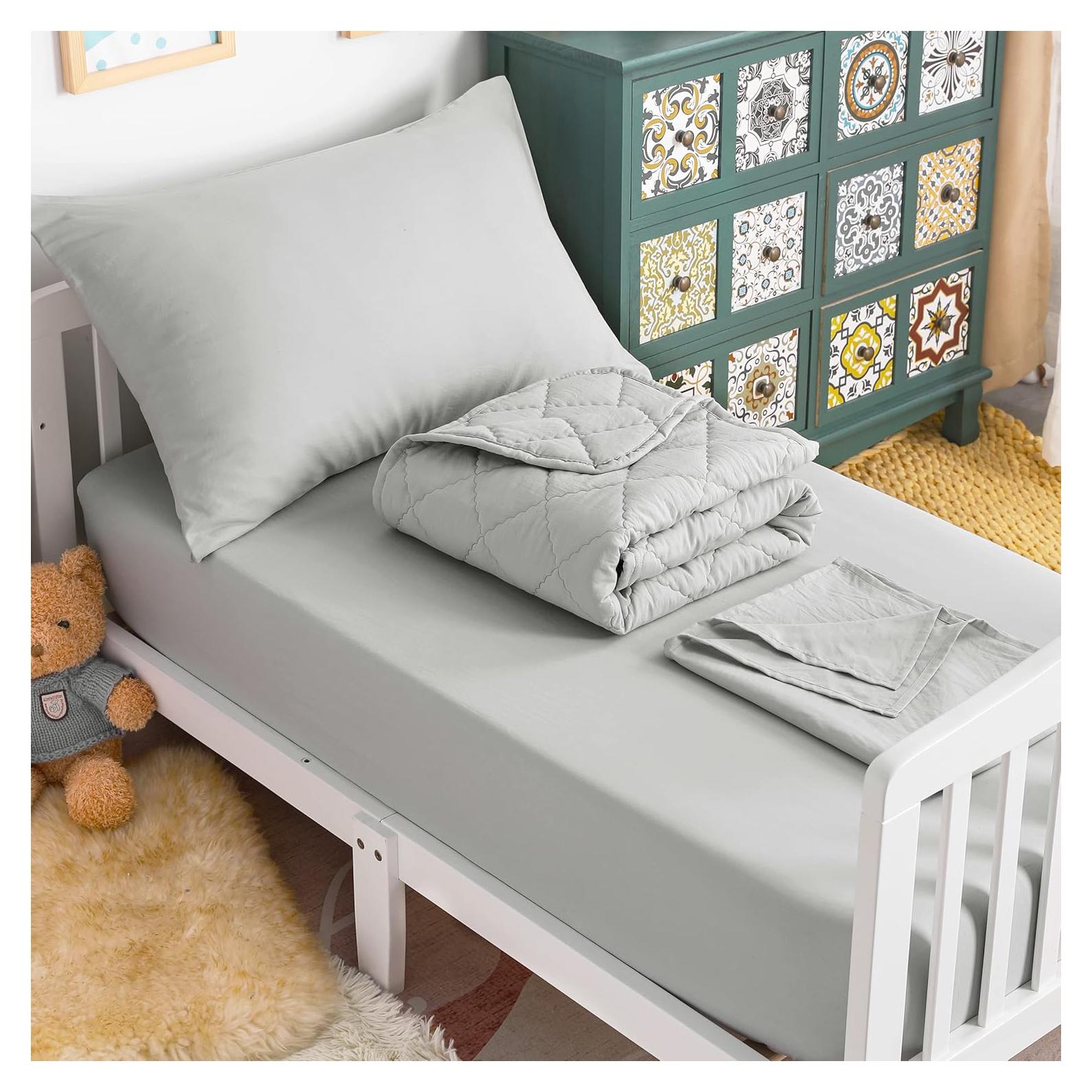 Juego de Ropa de Cama para Niños NTBAY 4 Piezas Microfibra Gris