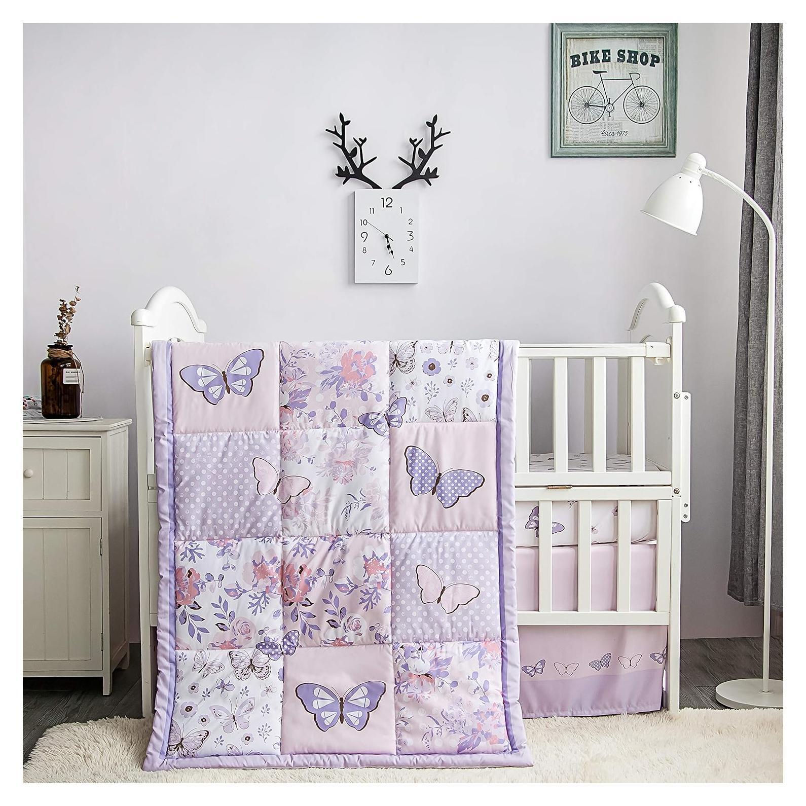 Juego de Ropa de Cuna Estándar La Premura 3 Piezas Mariposa Lila