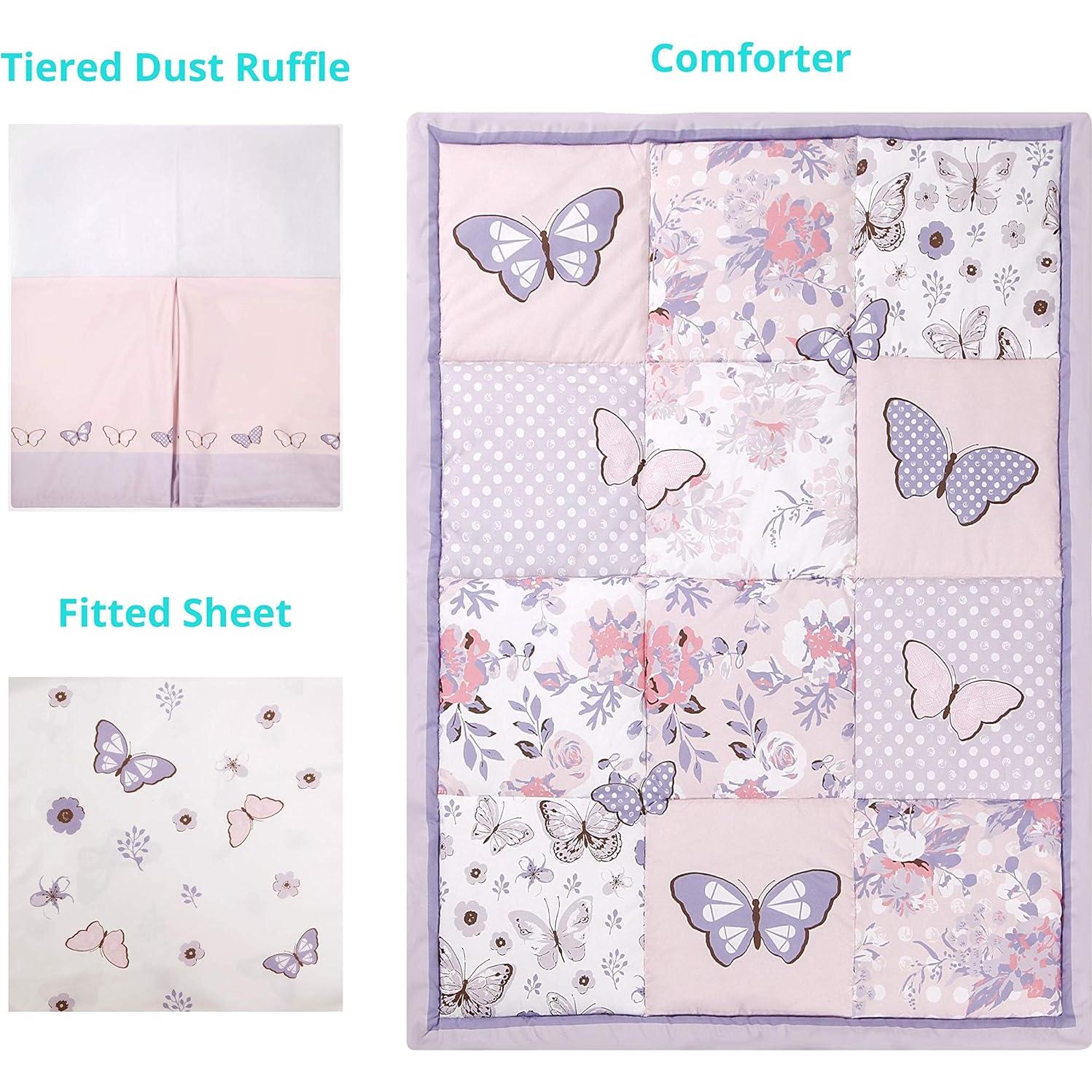 Juego de Ropa de Cuna Estándar La Premura 3 Piezas Mariposa Lila