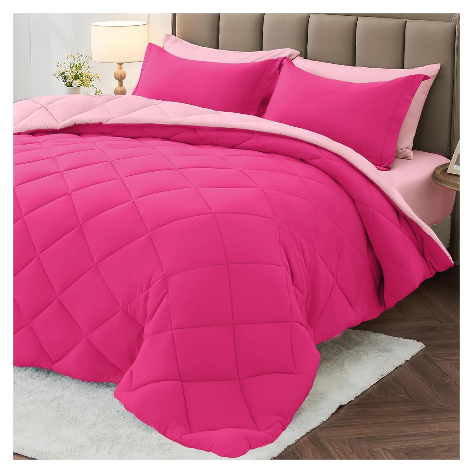 Juego de Edredón Individual MUXHOMO 5 Piezas Microfibra Rosa