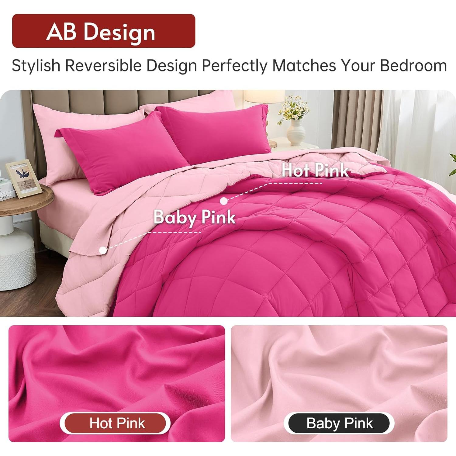 Juego de Edredón Individual MUXHOMO 5 Piezas Microfibra Rosa