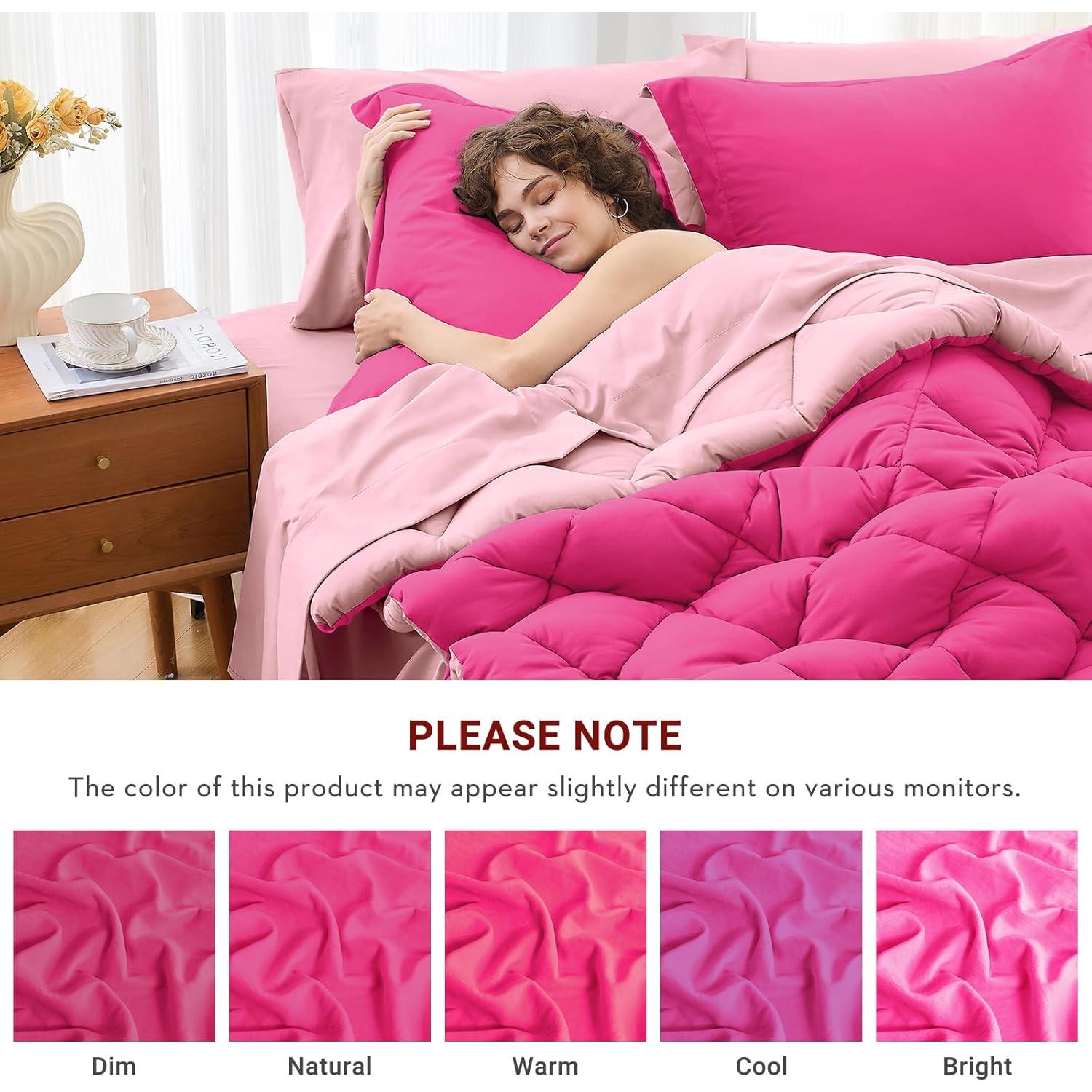 Juego de Edredón Individual MUXHOMO 5 Piezas Microfibra Rosa