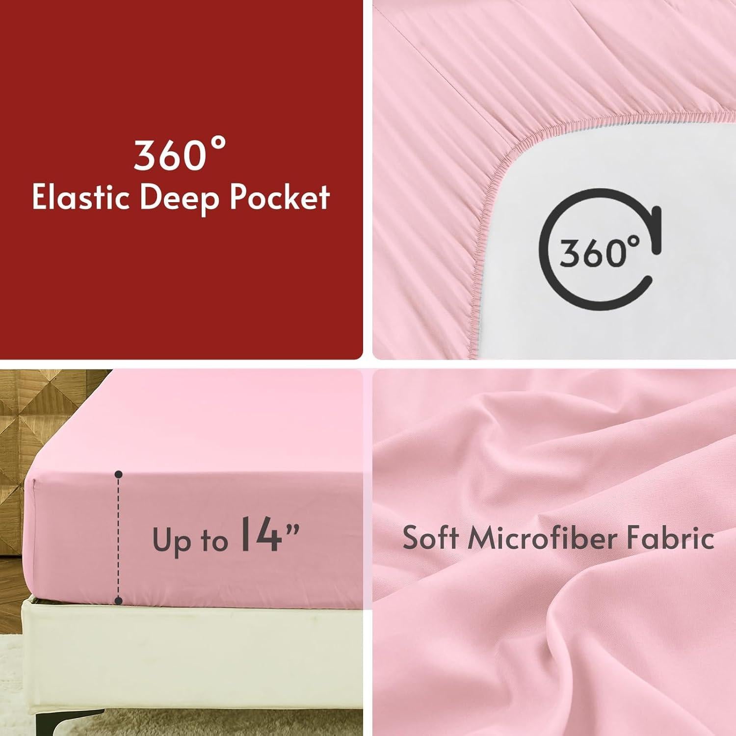 Juego de Edredón Individual MUXHOMO 5 Piezas Microfibra Rosa