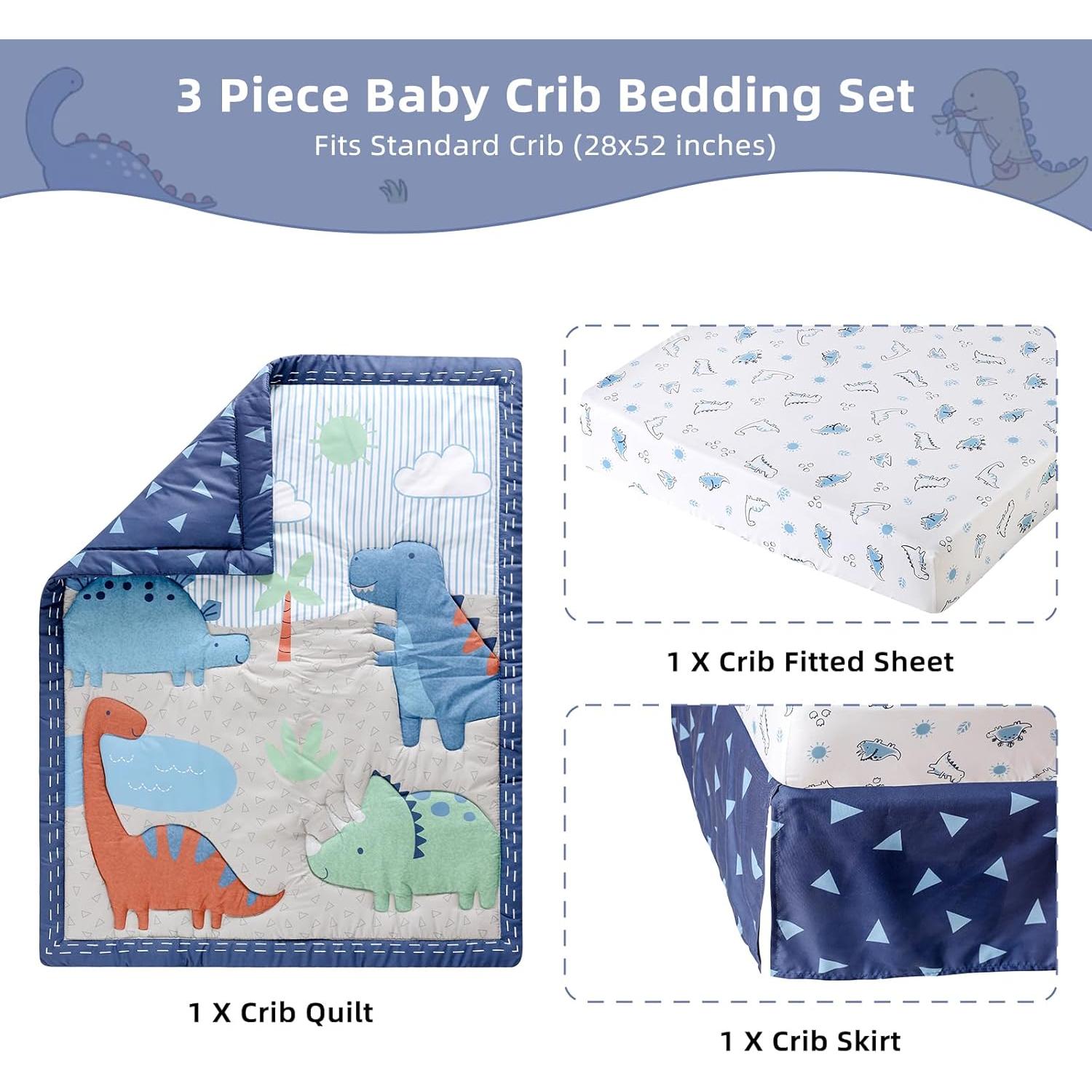 Juego de Ropa de Cuna 3 Piezas YCDTMY Dinosaurio Azul