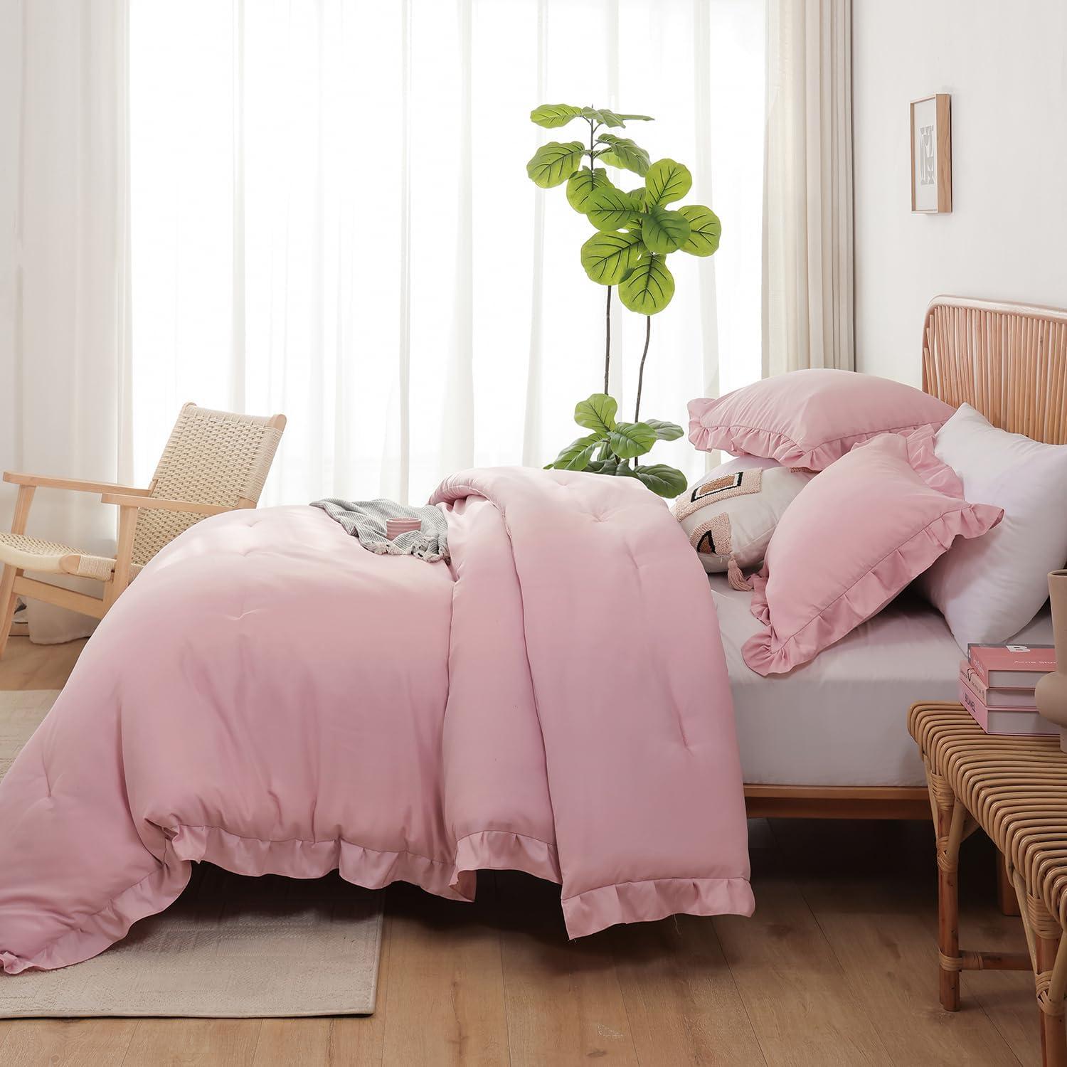 Conjunto de Edredón JANZAA Rosa Bebé Completo con Volantes