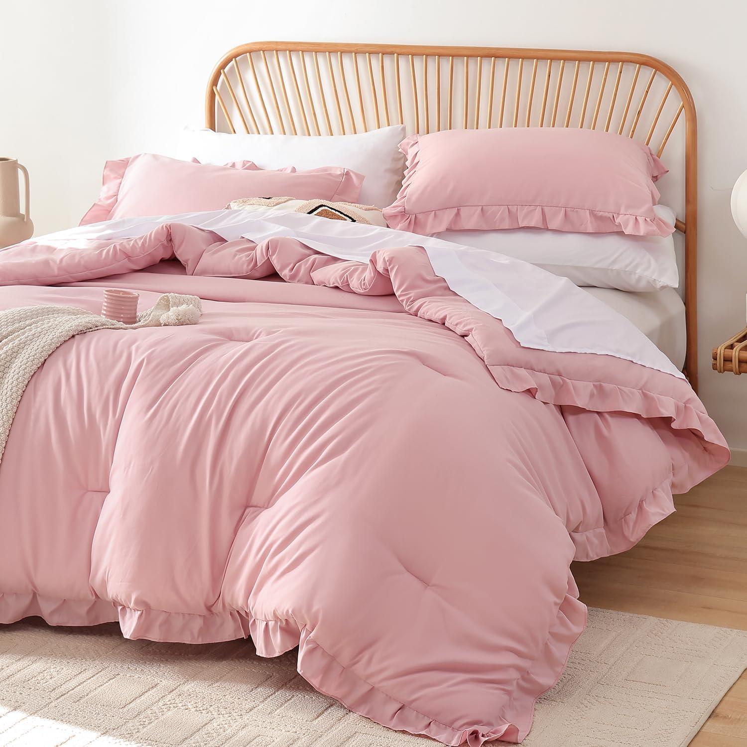 Conjunto de Edredón JANZAA Rosa Bebé Completo con Volantes