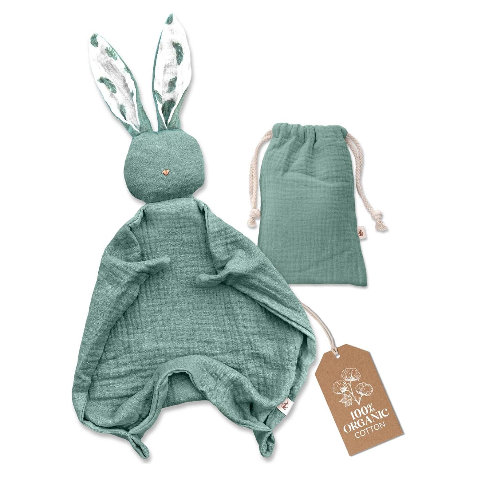 Manta de Muselina Orgánica Mikito 30x30 cm Conejo Menta