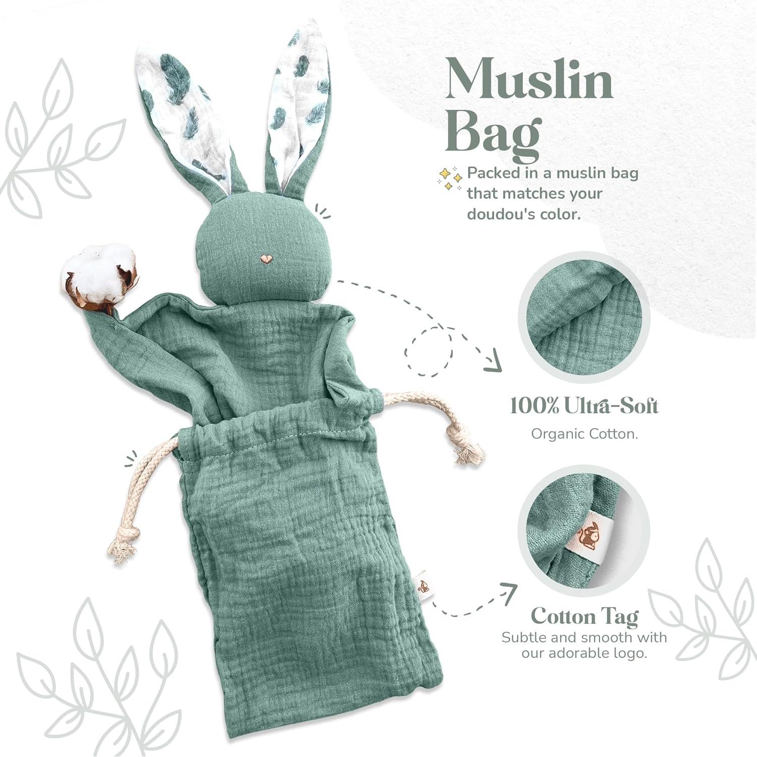 Manta de Muselina Orgánica Mikito 30x30 cm Conejo Menta