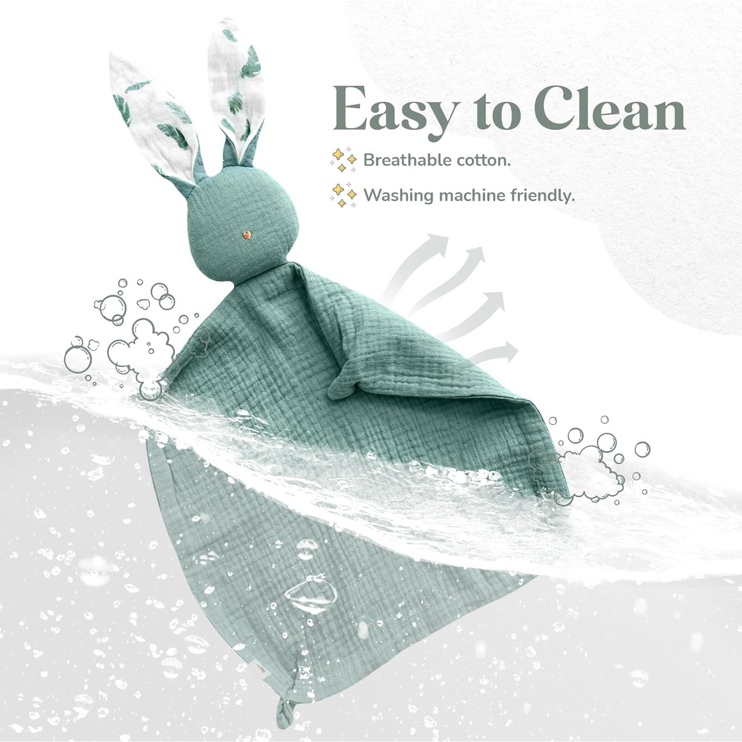 Manta de Muselina Orgánica Mikito 30x30 cm Conejo Menta