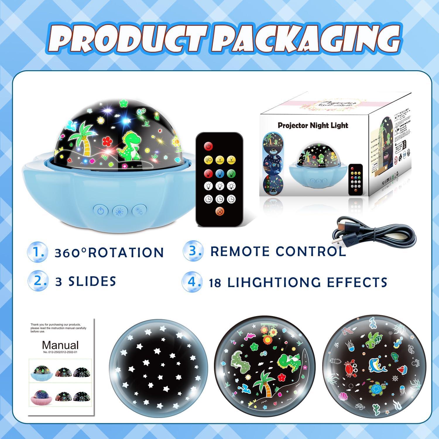 Proyector de Luz Nocturna DQMOON para Niños Azul 360°