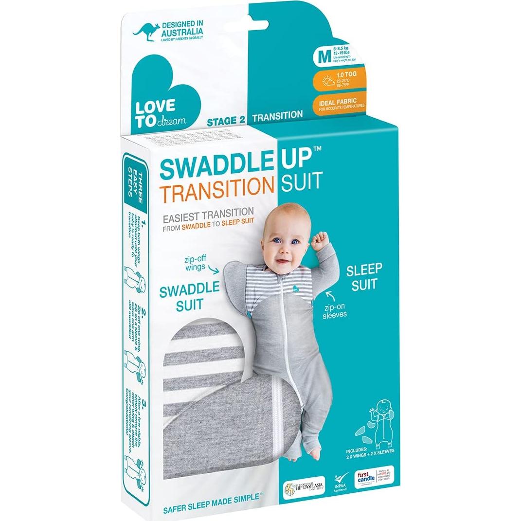 Love to Dream Swaddle UP Suit Mediano Gris 5.9-8.6 kg Transición Segura