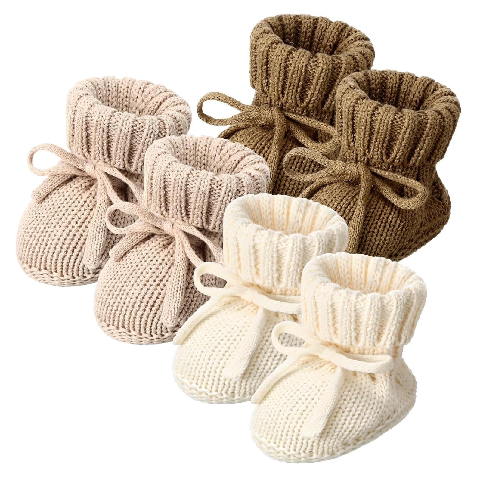 3 Pares de Botines de Bebé Tejidos 0-6 Meses Algodón Suave