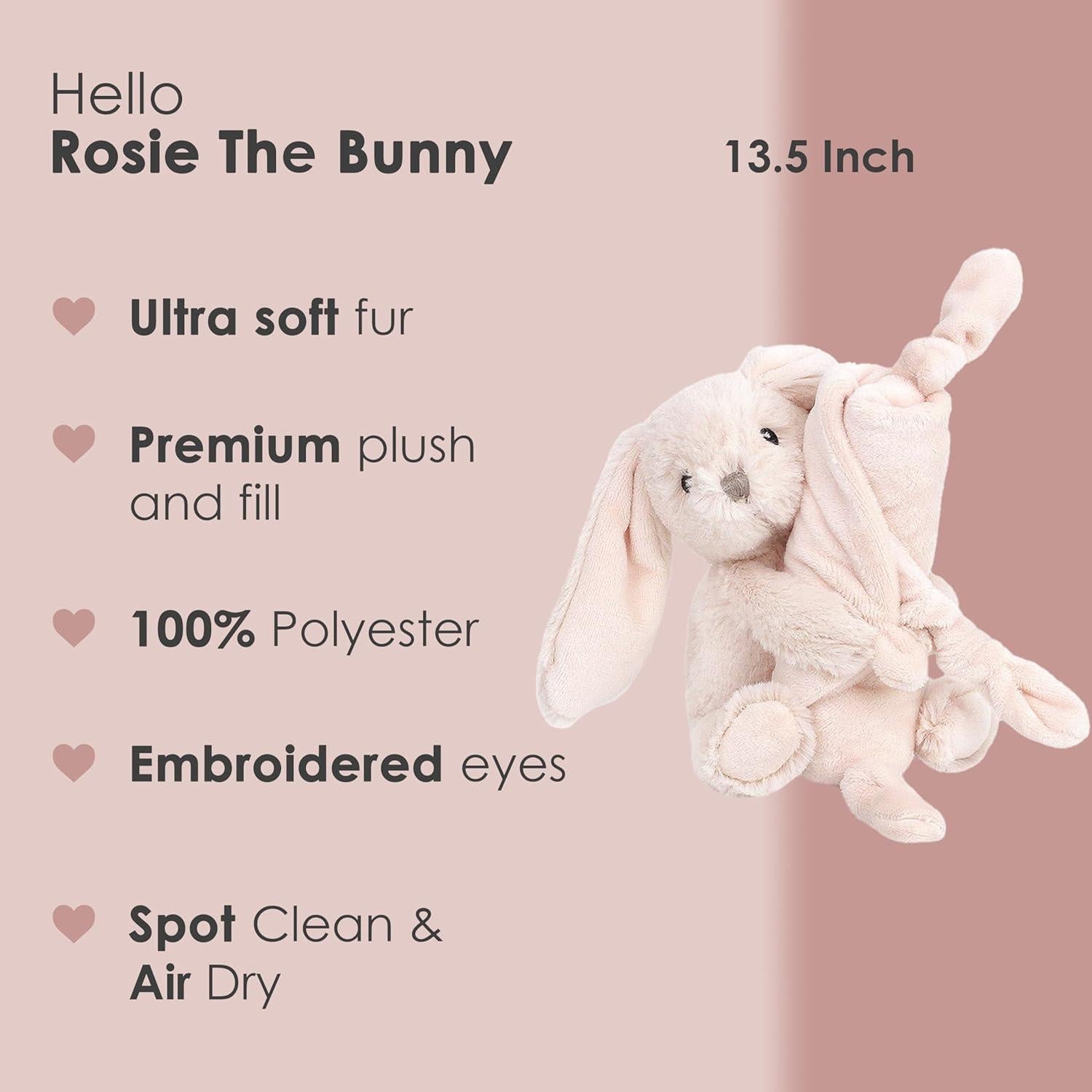 MON AMI Rosie The Bunny Plush Lovey for Babies – 13.5” | Knotted Security Blanket for Newborns