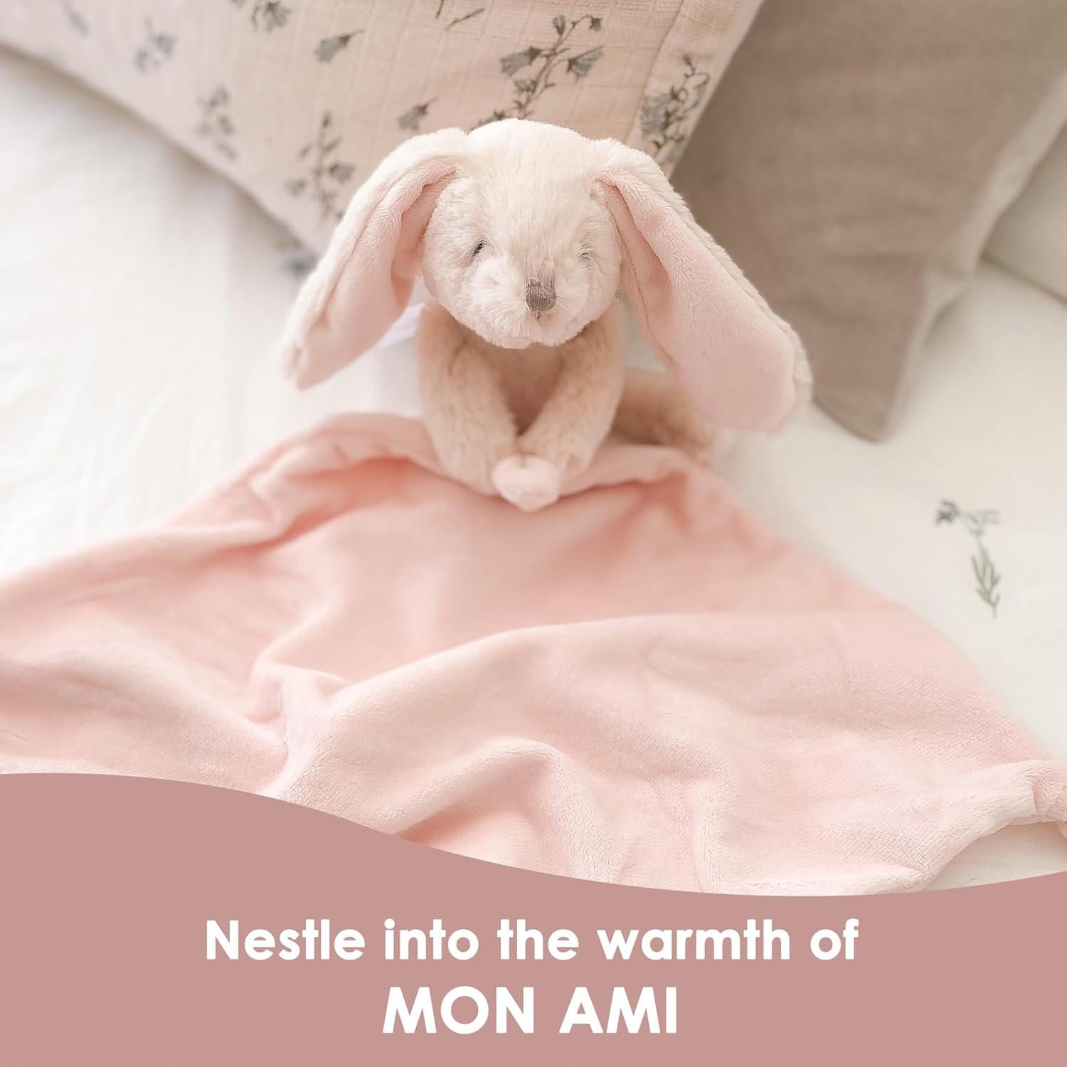 MON AMI Rosie The Bunny Plush Lovey for Babies – 13.5” | Knotted Security Blanket for Newborns