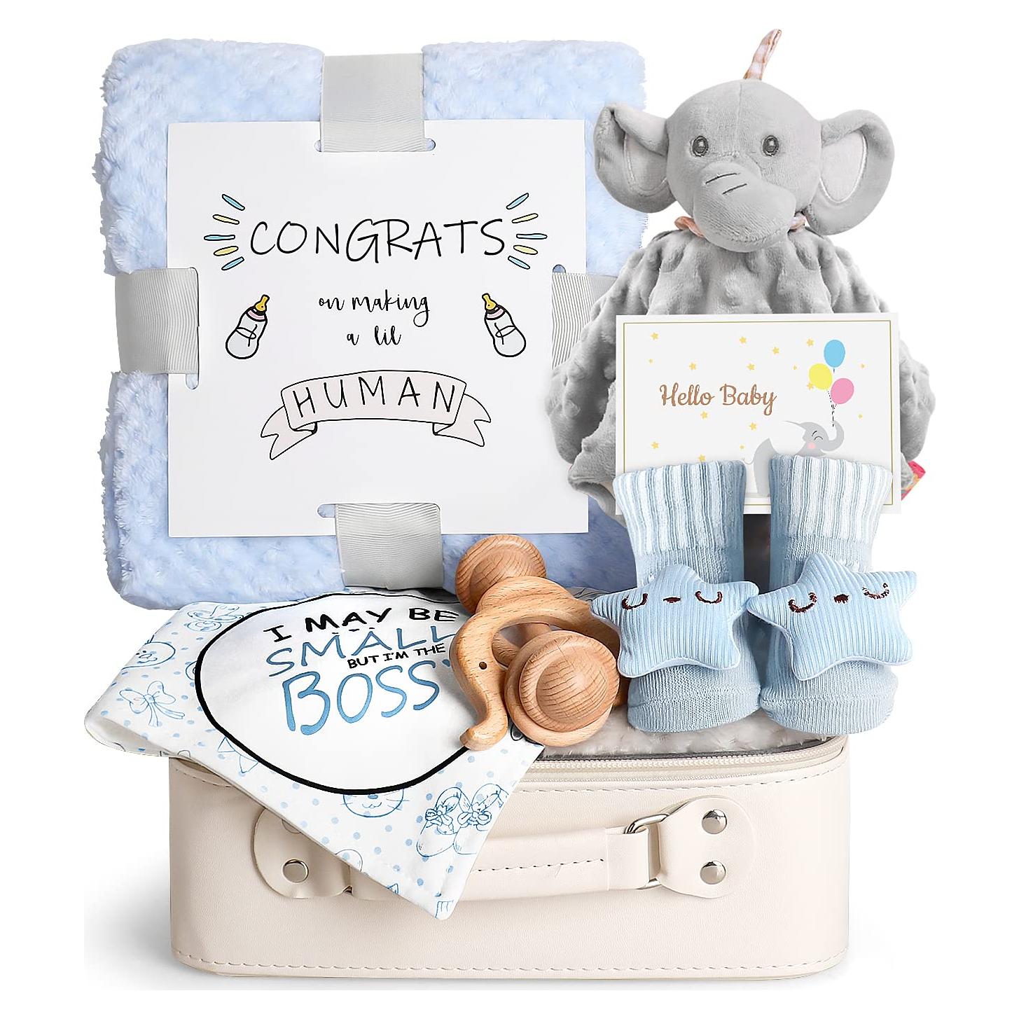 Set de Regalos para Bebé Elefante Azul - Manta, Sonajero y Más