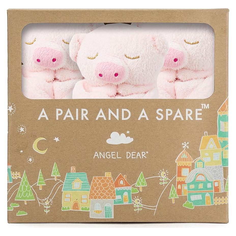 Conjunto de 3 Mantas Angel Dear Cerdito Rosa 35.56x35.56 cm