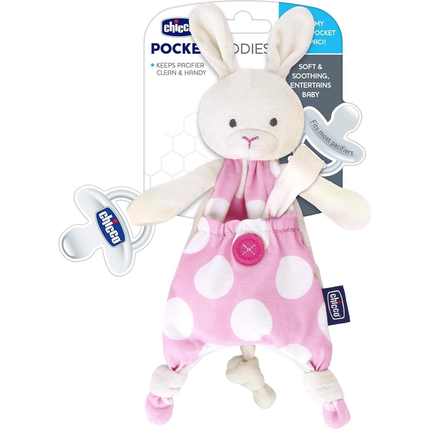 Chicco Pocket Buddies Conejo Rosa Suave Sujetador de Chupete