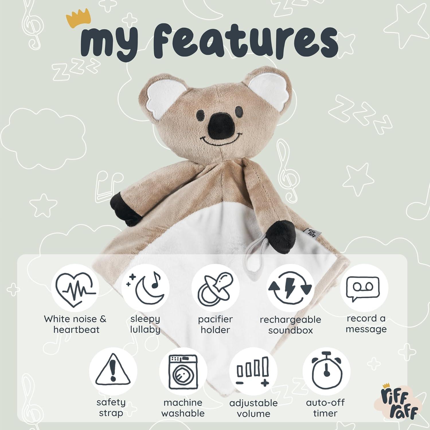 Riff Raff Koala Peluche Musical para Bebé - Ruido Blanco y Cuna