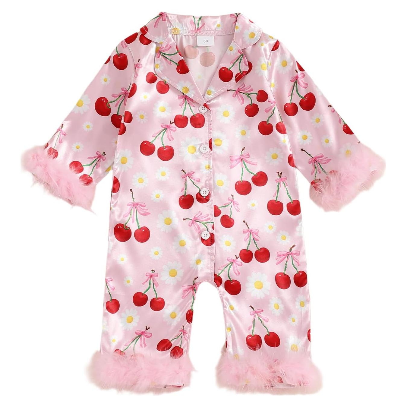 Pijama de Satén para Niña Bebé con Lazo y Estampado