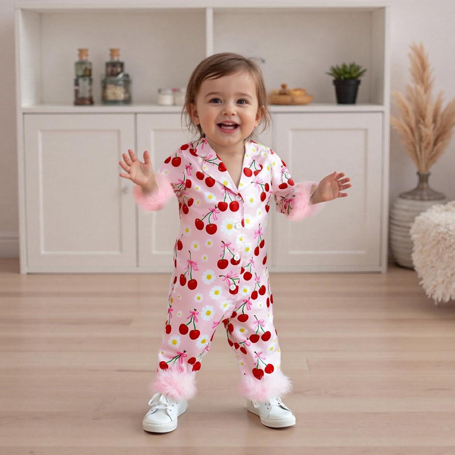 Pijama de Satén para Niña Bebé con Lazo y Estampado