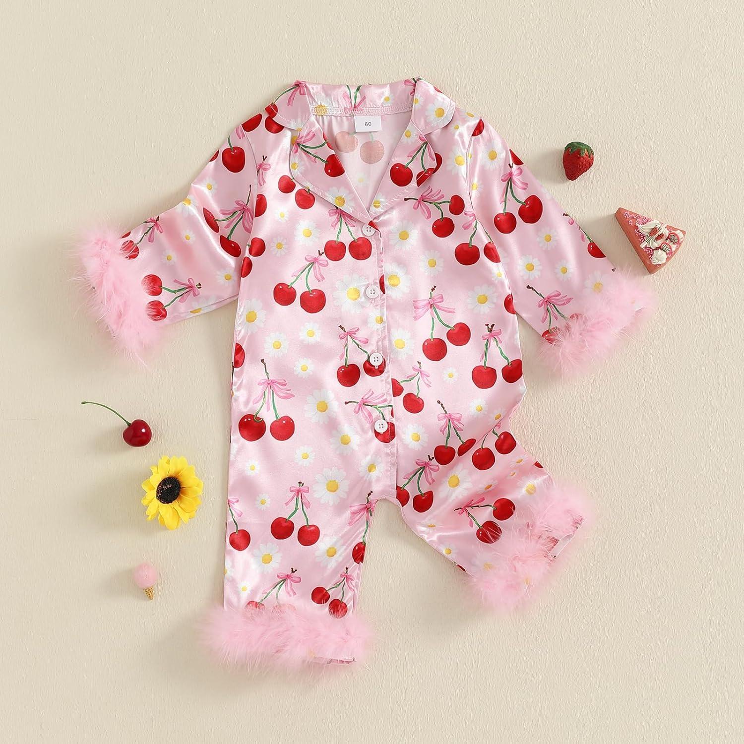 Pijama de Satén para Niña Bebé con Lazo y Estampado