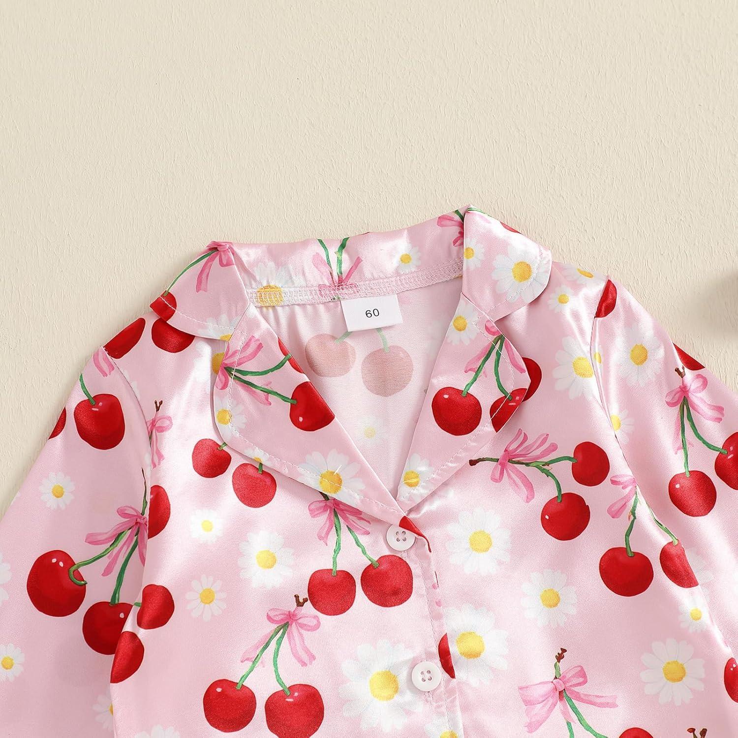 Pijama de Satén para Niña Bebé con Lazo y Estampado