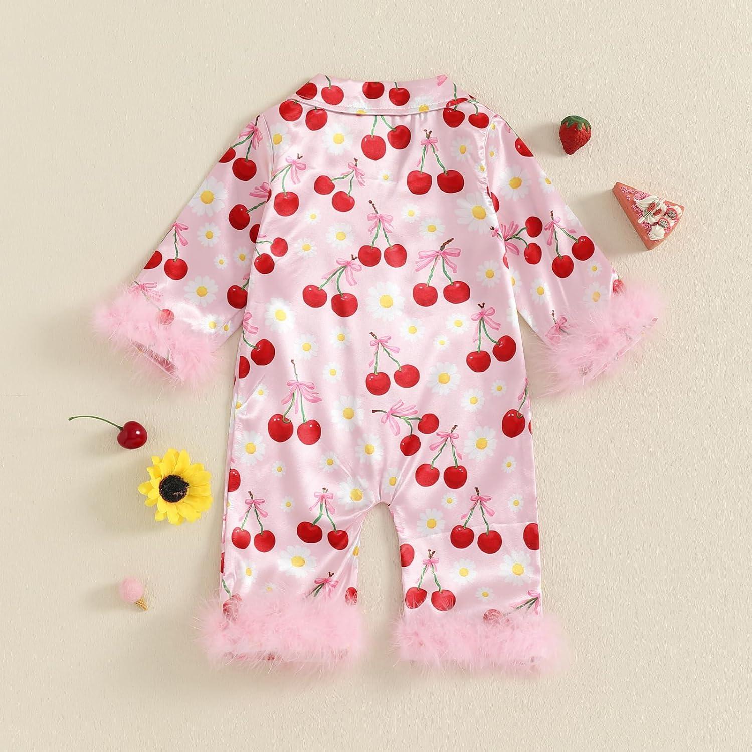 Pijama de Satén para Niña Bebé con Lazo y Estampado