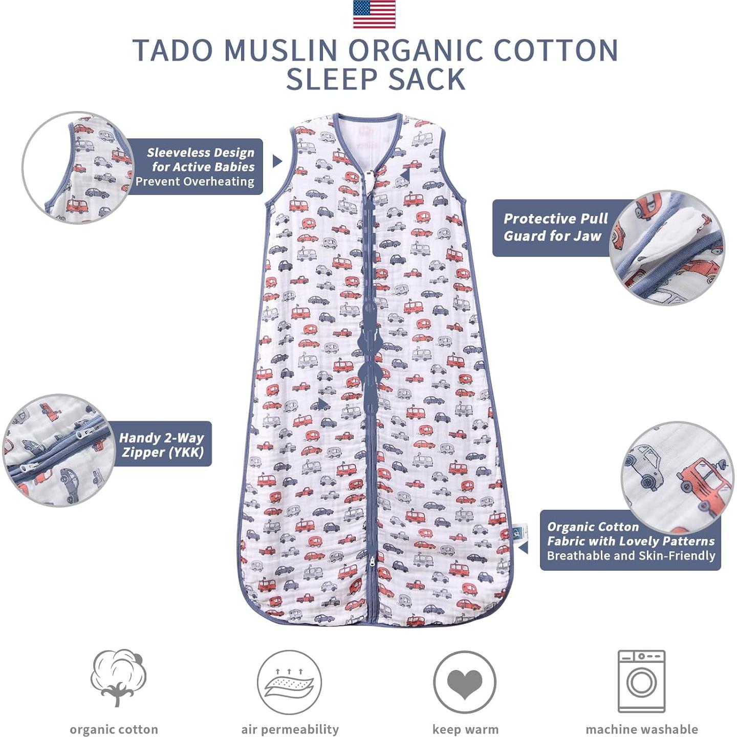 Saco de Sueño Bebé TADO MUSLIN 100% Algodón Orgánico 0.5 TOG