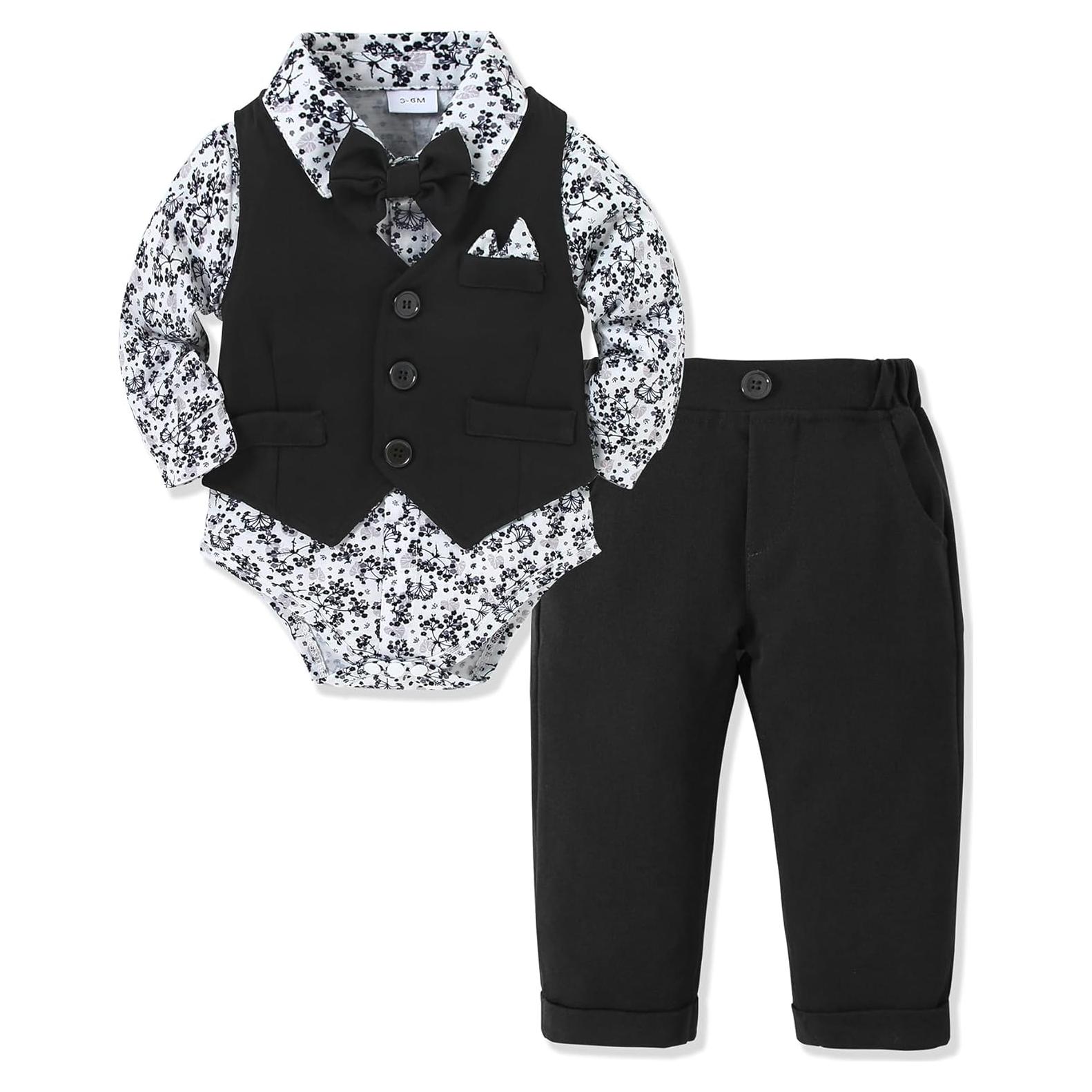 Conjunto Traje Formal Bebé Niño YALLET 3-6 Meses Chaleco Negro