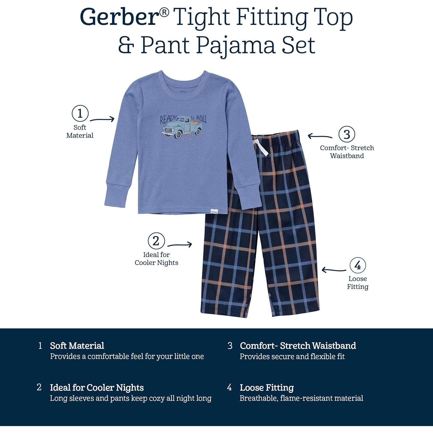 Conjunto de pijama 2 piezas Gerber para bebés 2T azul coche