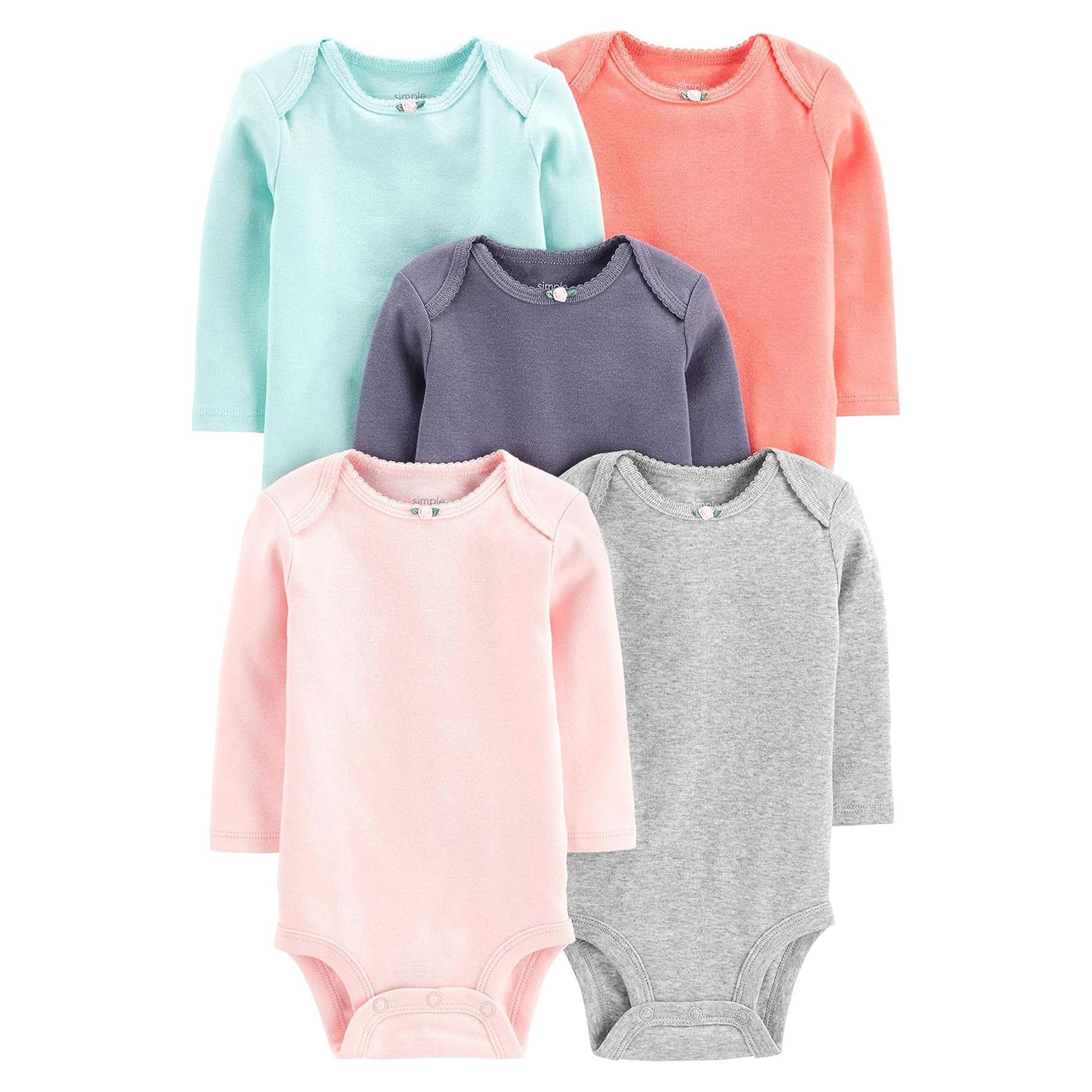 Bodies de Manga Larga para Bebés Niñas Carter's - Paquete de 5