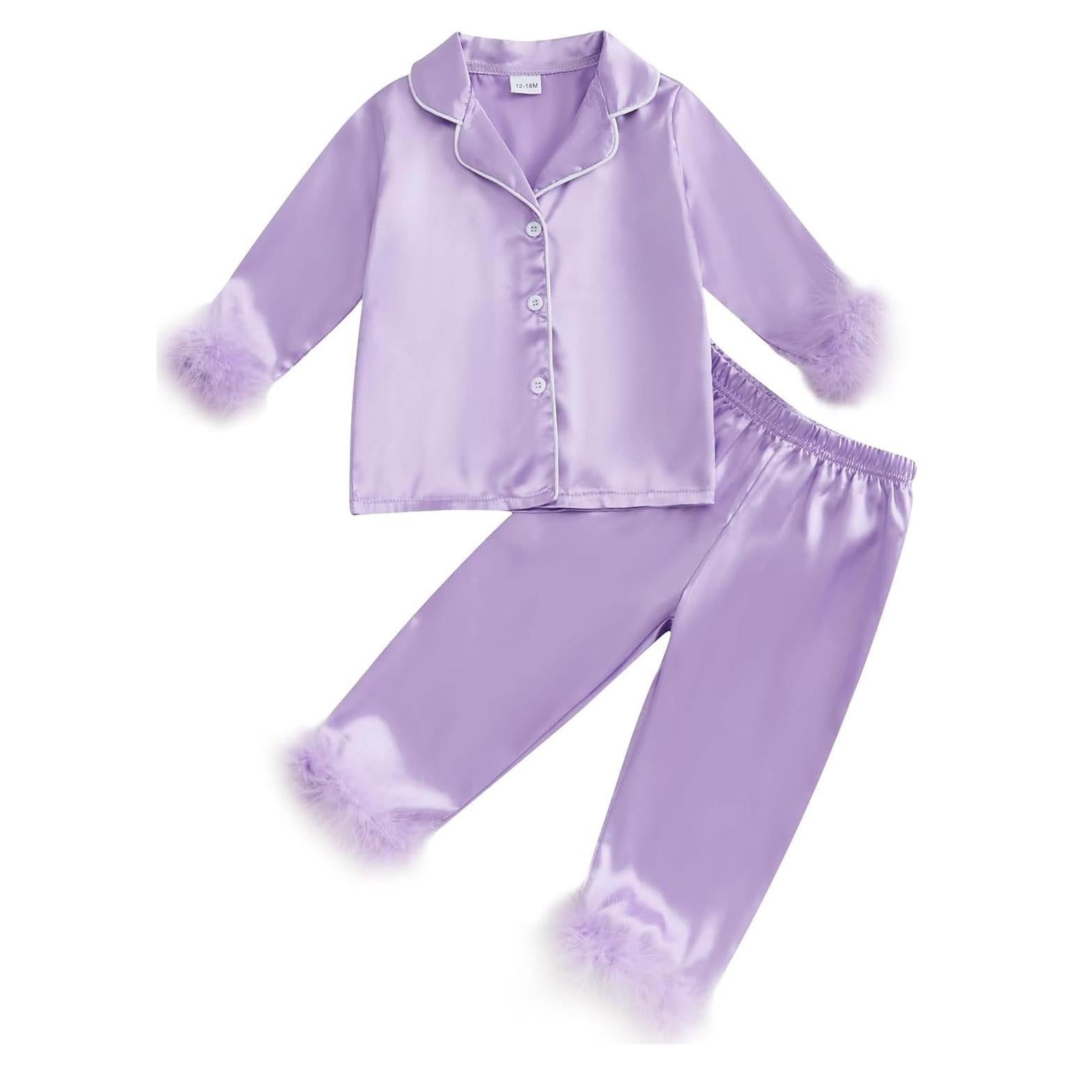 Conjunto de Pijamas de Satén para Niña 2-3T con Ribete de Peluche