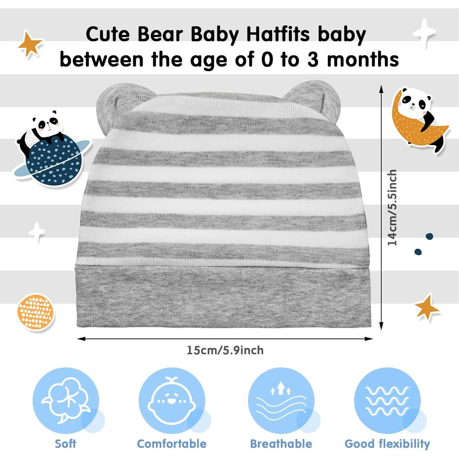 Geyoga 6 Gorros Beanie para Bebés 0-3 Meses con Orejas de Oso