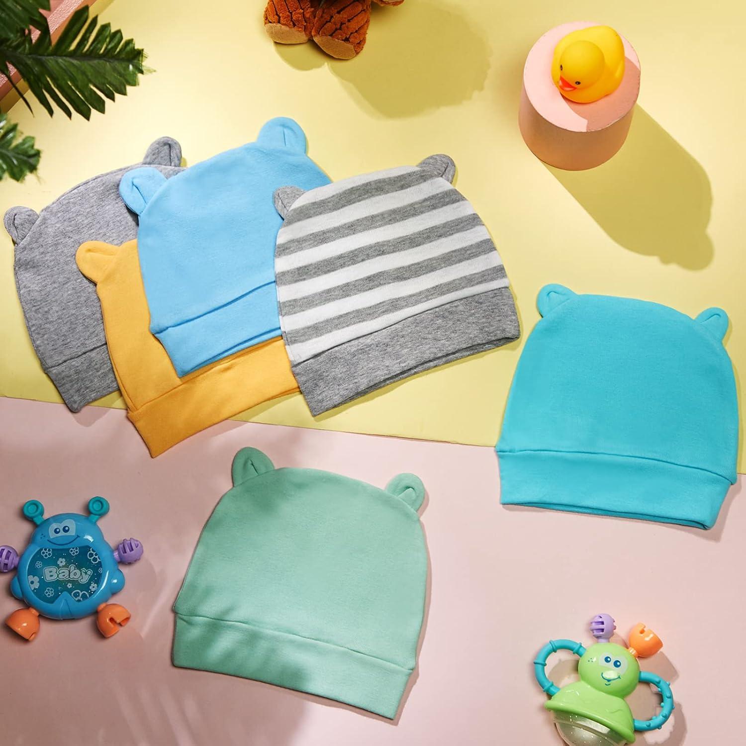 Geyoga 6 Gorros Beanie para Bebés 0-3 Meses con Orejas de Oso