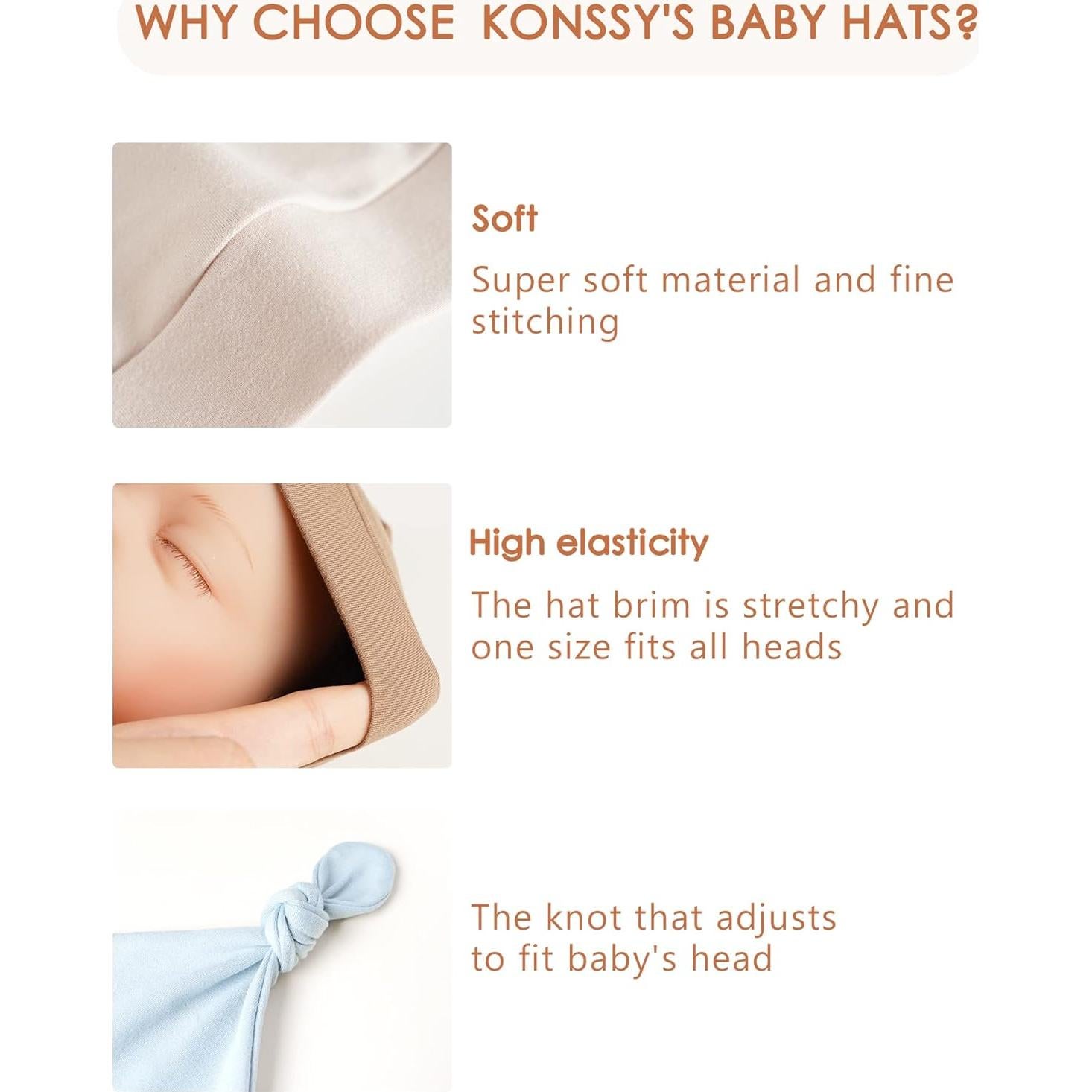 Konssy Conjunto de 6 Gorras Beanie para Bebés 0-6 Meses