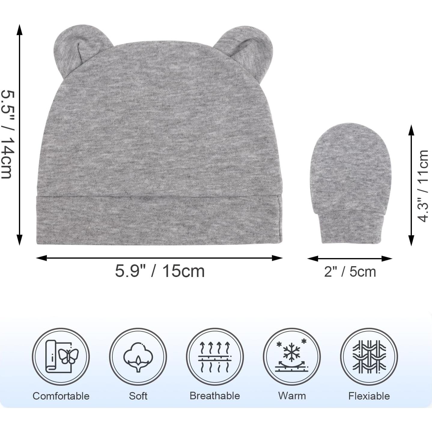 Gorros y Manoplas de Oso BQUBO para Bebés 0-3 Meses