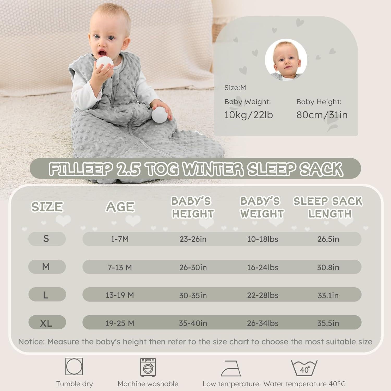 Saco de Sueño Forro Polar Bebés 12-18 Meses Gris