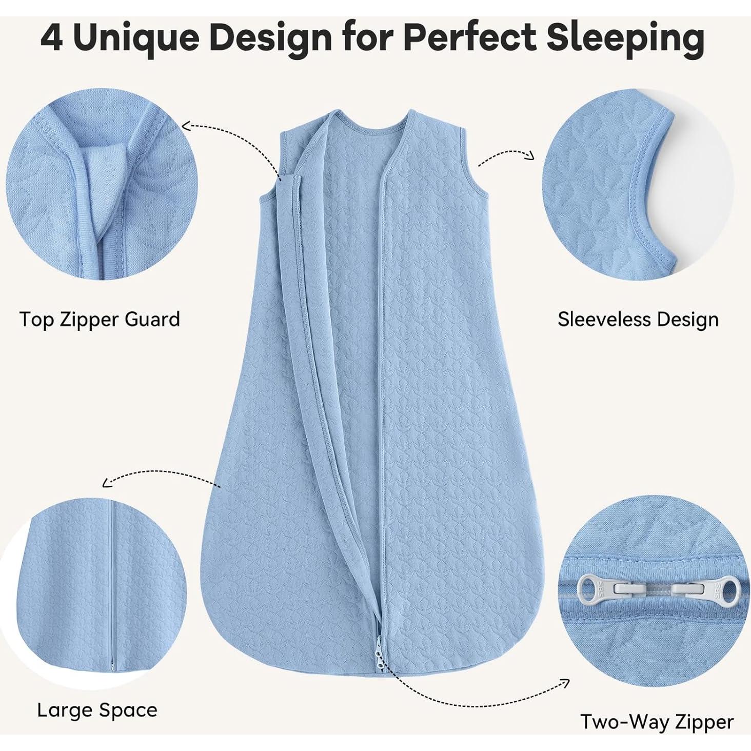 Saco de Sueño Acolchado Unnivoll 1.0 Tog Algodón Azul 0-6 Meses